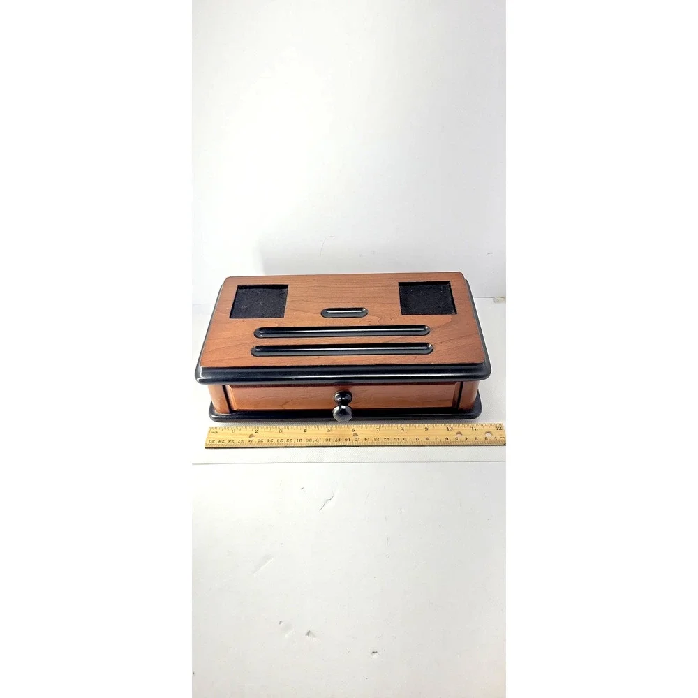 Vintage Wooden Desk Organizer Pen Holder w/ Drawer Felt Compartments Office...